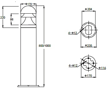 Round Column Bollard Light with Internal Reflector