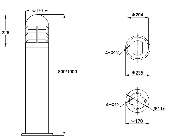 Round Column Louvered Bollard Light