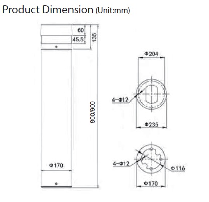 800mm Bollard Light